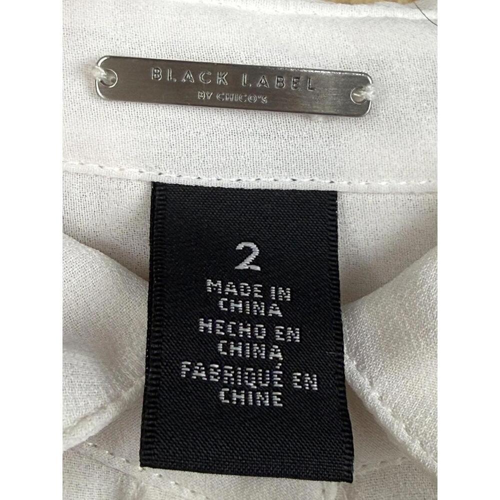 Chico's Black Label Shirt Womens 2 White Sheer Button Front Tunic High Low Hem - Picture 5 of 10
